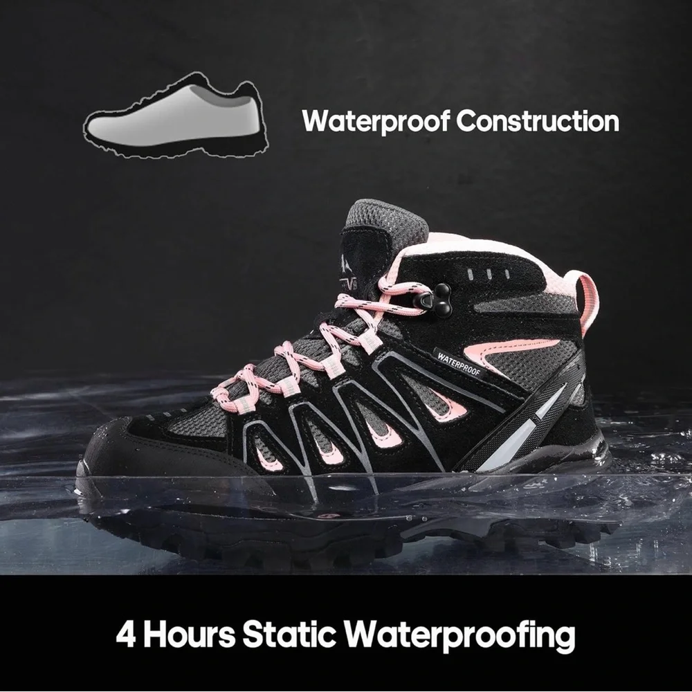 NWT Women's Waterproof Wide Hiking Boots Outdoor/Black&Pink/US8 - Picture 6 of 12